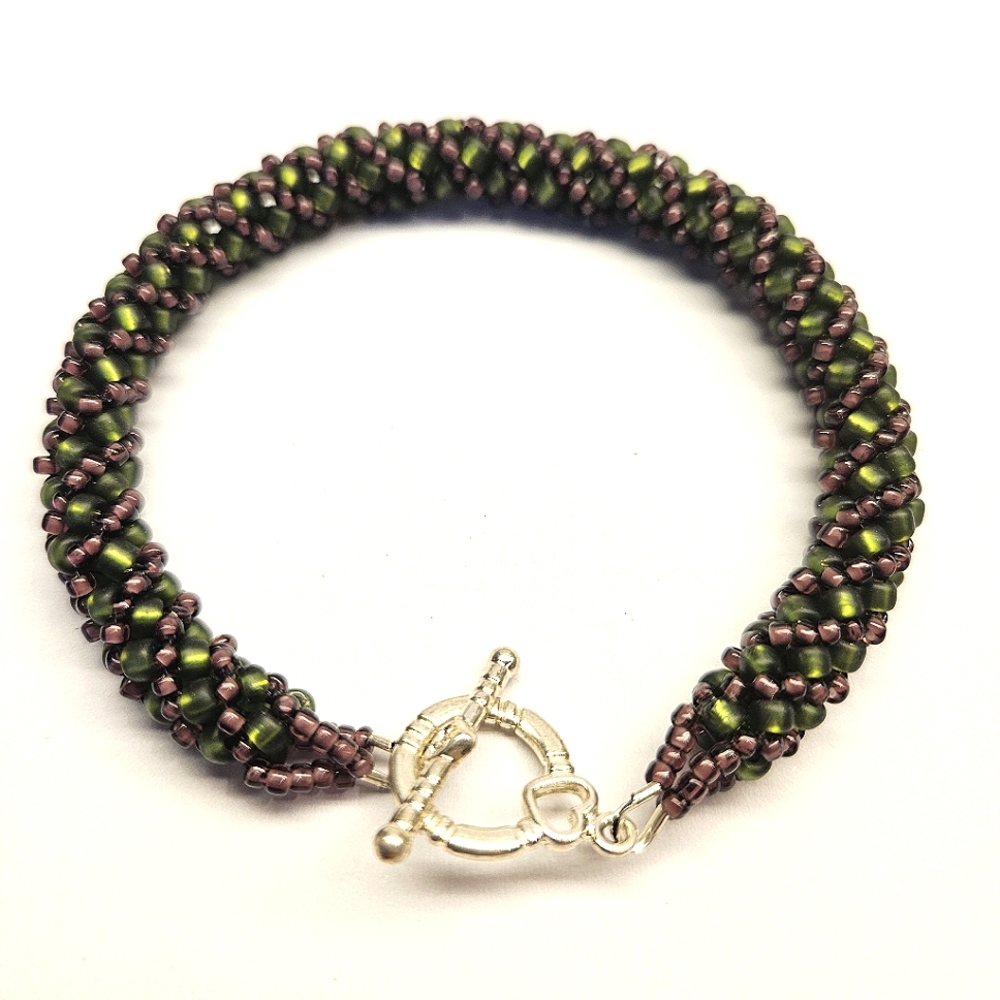 Green And Purple Russian Spiral Seed Bead Bracelet